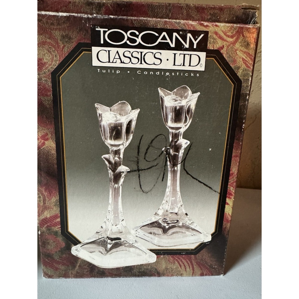 Toscany Classics 8" Tulip Lead Crystal Candlesticks Set 24% USA Floral